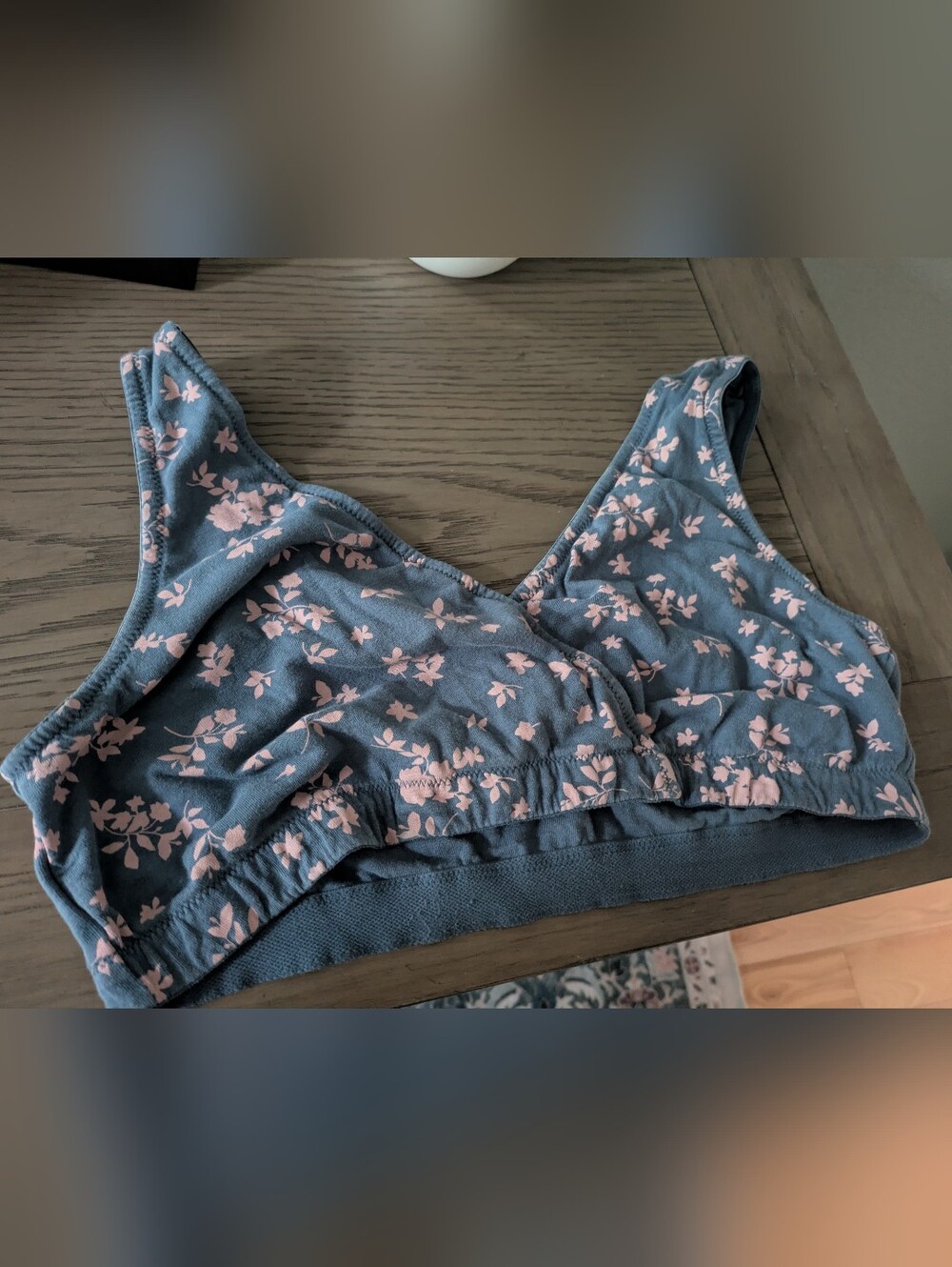 Blue Floral Bralette with Pink Accent